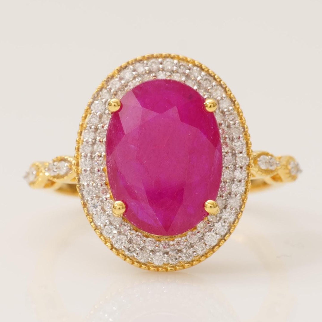 Oval Ruby Double Halo Diamond Ring, 14k Solid Gold, Natural Diamond, Cocktail Gemstone Jewelry, Statement Ring, Ready To Ship, IGI Certified