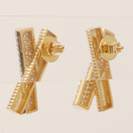 Load image into Gallery viewer, X Bar Diamond Stud Earrings, 14k Solid Gold, Natural Diamonds, Cluster Statement Jewelry, Everyday Minimalistic Studs, Ribbed Two Toned Bars