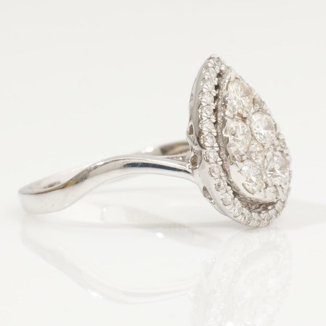 Pear Halo Diamond Ring, 14k Solid Gold, Natural Diamonds, Statement Ring, Everyday Cluster Wedding Jewelry, Illusion Statement Cocktail Ring
