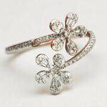 Load image into Gallery viewer, Floral Natural Diamond Bypass Ring: 14k Solid Gold Baguette Flowers Open Ring, Certified Jewelry