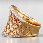 Load image into Gallery viewer, Diamond Cocktail Ring, 14K Solid Gold, Natural Diamonds, Concave Corset Ring, Broad Band with Matt Effect, Mesh Band Ring, Gift For Her