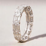 Load image into Gallery viewer, Emerald Illusion Wedding Ring, 14k Solid Gold, Baguette & Round Natural Diamonds, Stackable Eternity Band, Gift For Her