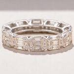 Load image into Gallery viewer, Emerald Illusion Wedding Ring, 14k Solid Gold, Baguette & Round Natural Diamonds, Stackable Eternity Band, Gift For Her