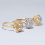 Load image into Gallery viewer, Cluster Natural Diamond Open Cuff Ring: 14k Solid Gold Halo Two Tone Three Finger Cocktail Jewellery, Certified Jewelry