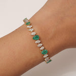 Load image into Gallery viewer, Teardrop Emerald Diamond Tennis Bracelet, 14K Solid Gold, Natural Diamond, Stackable Minimalistic Chain Bracelet, Gemstone Statement Jewelry
