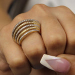 Load image into Gallery viewer, Diamond Wave Lines Band Ring, 14K Solid Gold, Natural Diamond, Two-toned Cocktail Ring, Multiple Lines Statement Band, Gift For Her