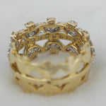 Load image into Gallery viewer, Crown Diamond Ring, 14k Solid Gold Broad Ring, Natural Diamonds, Eternity Wedding Band, Cocktail Staement Ring, Art Deco Ring, Gift For Her