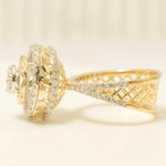 Load image into Gallery viewer, Halo Cluster Diamond Ring, 14K Solid Gold, Illusion Setting Ring, Natural Diamonds, Dual Tone Statement Ring, Broad Band Ring, Gift for Her