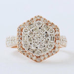 Load image into Gallery viewer, Hexagonal Halo Diamond Ring, 14k Solid Gold, Natural Diamonds, Cocktail Cluster Ring, Statement Bridal Jewelry, Geometric Ring, Gift For Her