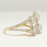 Load image into Gallery viewer, Diamond Open Cuff Ring, 14K Solid Gold, Quad Princess Cut Natural Diamonds, Halo Statement Ring, Proposal Cocktail Jewelry, Gift For Her