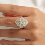 Load image into Gallery viewer, Flower Cluster Diamond Ring, 14k Solid Gold, Baguette Cocktail Ring, Natural Diamonds, Illusion Setting, Statement Jewelry, Gift For Her