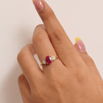 Load image into Gallery viewer, Oval Ruby Diamond Ring, 14k Solid Gold, Natural Diamonds, Cocktail Ring, Three Stone Gemstone Jewelry, Statement Ring, Bridal Jewelry