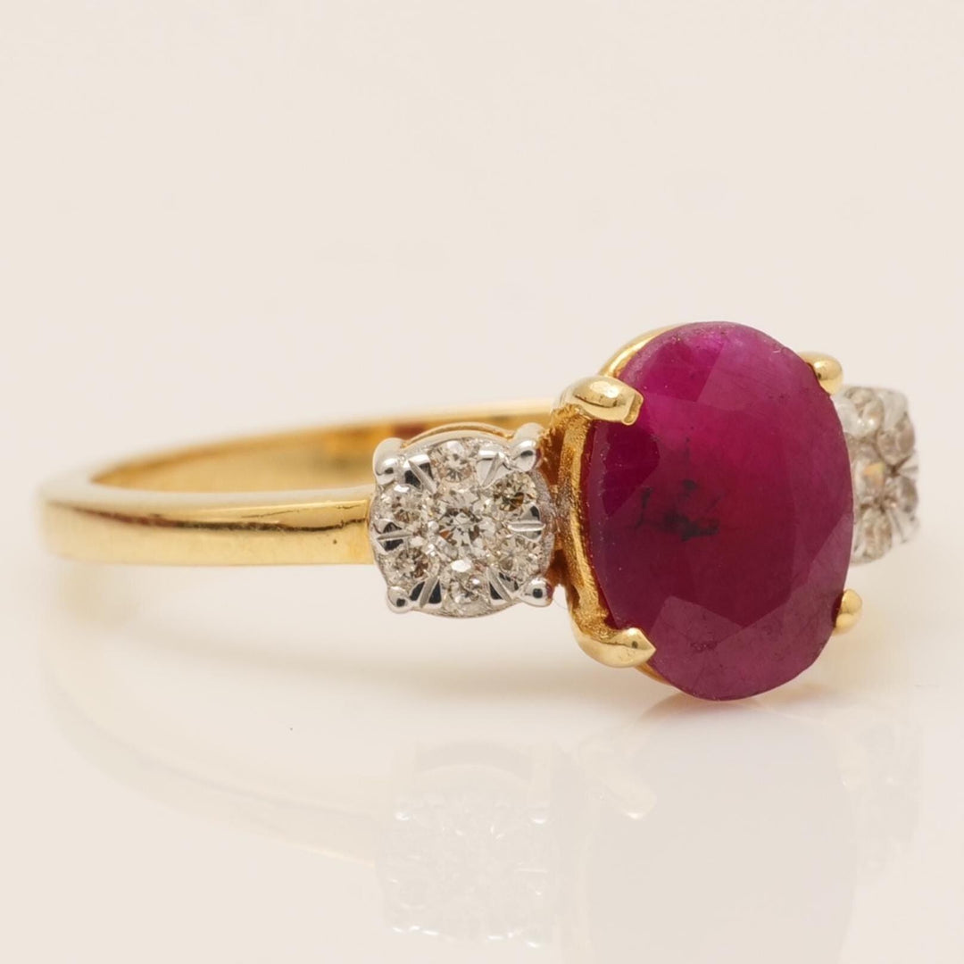 Oval Ruby Diamond Ring, 14k Solid Gold, Natural Diamonds, Cocktail Ring, Three Stone Gemstone Jewelry, Statement Ring, Bridal Jewelry