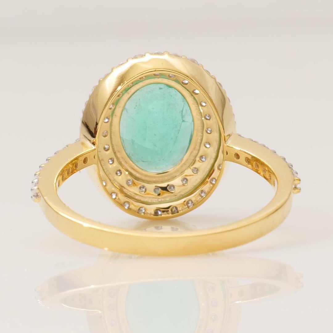 Oval Emerald Double Halo Diamond Ring, 14k Solid Gold, Natural Diamonds, Gemstone Statement Cocktail Jewelry, Engagement Wedding Ring,