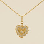 Load image into Gallery viewer, Heartburst Medallion Diamond Charm, 14k Solid Gold, Natural Diamonds, Dual Tone Layering Necklace, Everyday Pendant, Ready To Ship