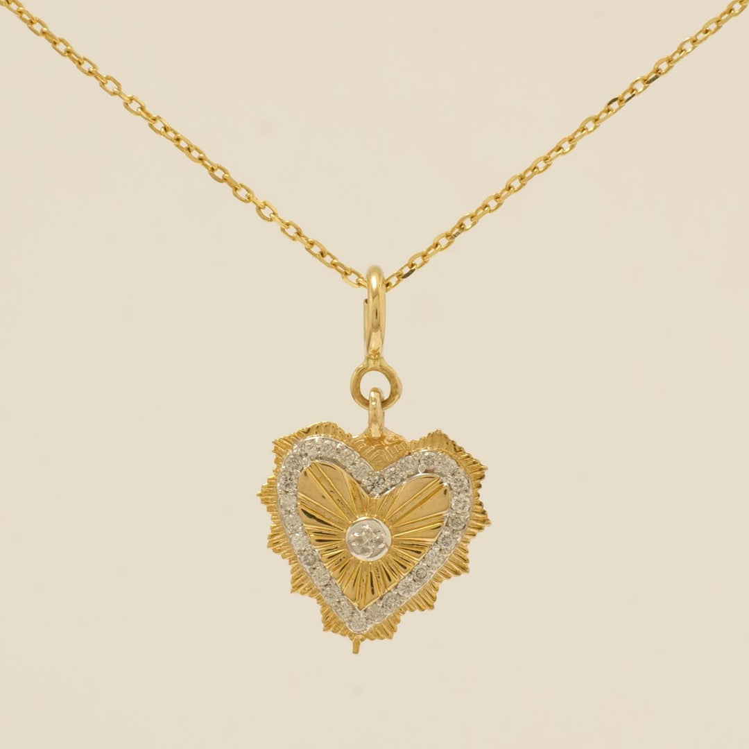 Heartburst Medallion Diamond Charm, 14k Solid Gold, Natural Diamonds, Dual Tone Layering Necklace, Everyday Pendant, Ready To Ship