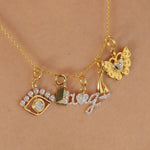 Load image into Gallery viewer, Evil Eye Diamond Charm, 14k Solid Gold, Natural Diamonds, Illusion Set Everyday Pendant, Dual Tone Layering Necklace, Ready To Ship