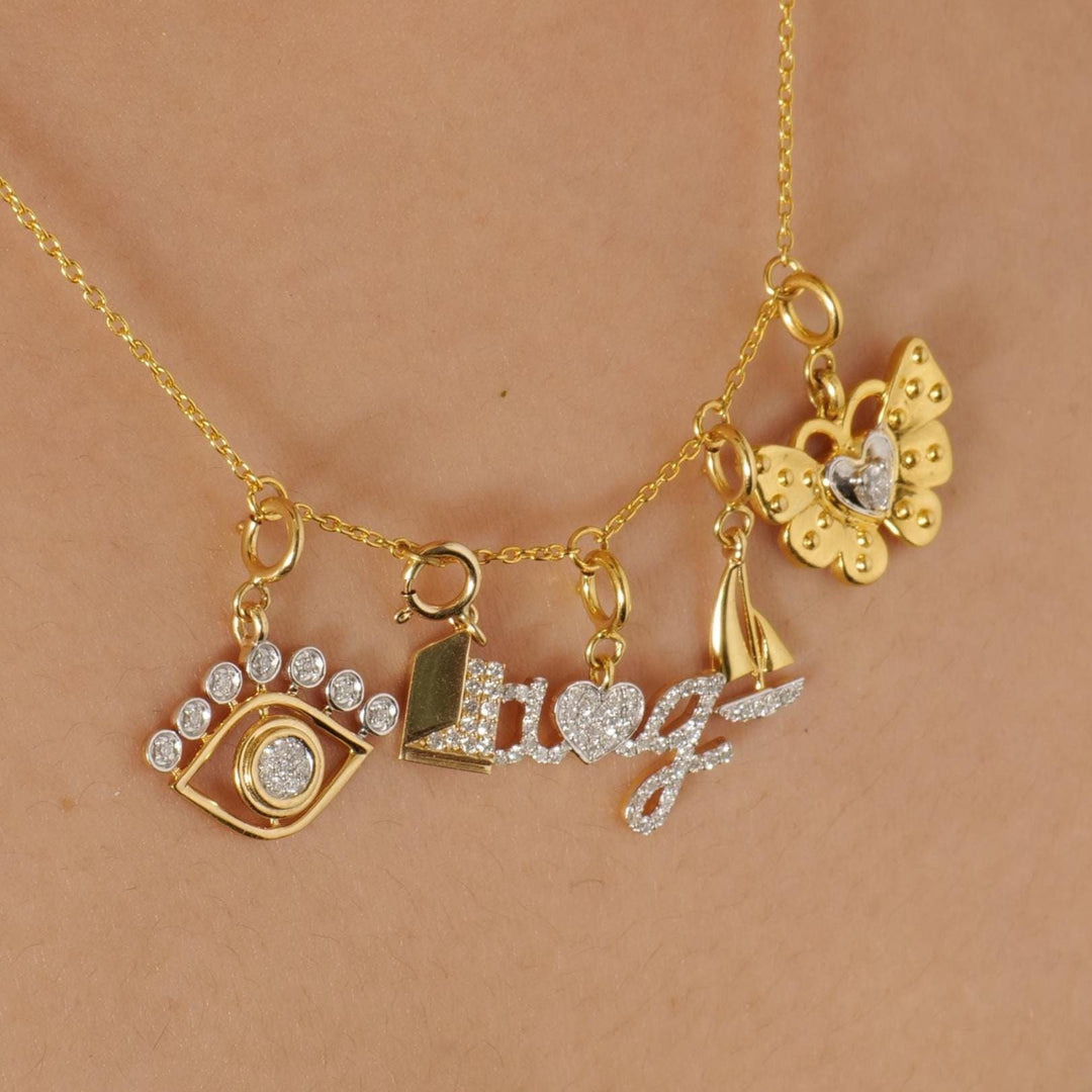 Evil Eye Diamond Charm, 14k Solid Gold, Natural Diamonds, Illusion Set Everyday Pendant, Dual Tone Layering Necklace, Ready To Ship