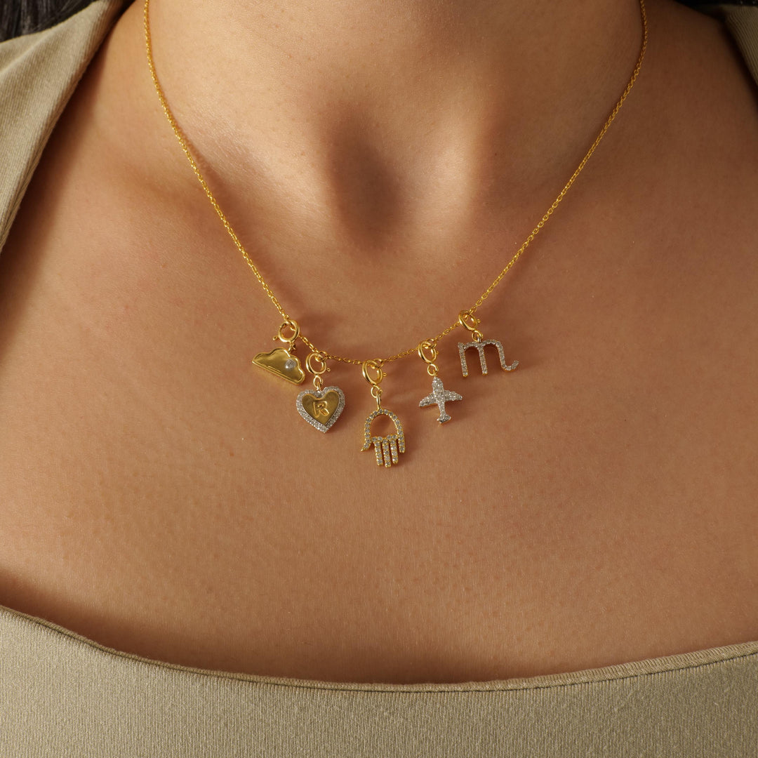 Embossed Initial Heart Charm, 14k Solid Gold, Natural Diamonds, Everyday Layering Pendant, Personalised Letter Necklace, Ready To Ship