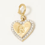 Load image into Gallery viewer, Embossed Initial Heart Natural Diamonds Layering Charm: 14k Solid Gold Everyday Personalised Pendant, Letter Necklace, Certified Jewelry