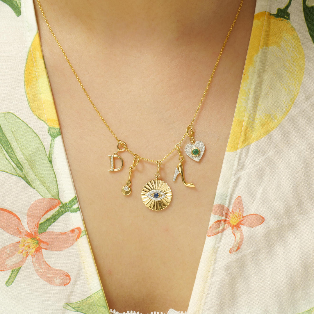 Evil Eye Medallion Diamond Charm Pendant, 14k Solid Gold, Natural Diamonds, Gemstone Layering Necklace, Ready To Ship, Certified Jewelry