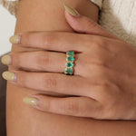 Load image into Gallery viewer, Oval Emerald Halo Diamond Ring, 14k Solid Gold, Natural Diamonds, Gemstone Stacking Ring, Five Stone Eternity Band, Certified Jewelry