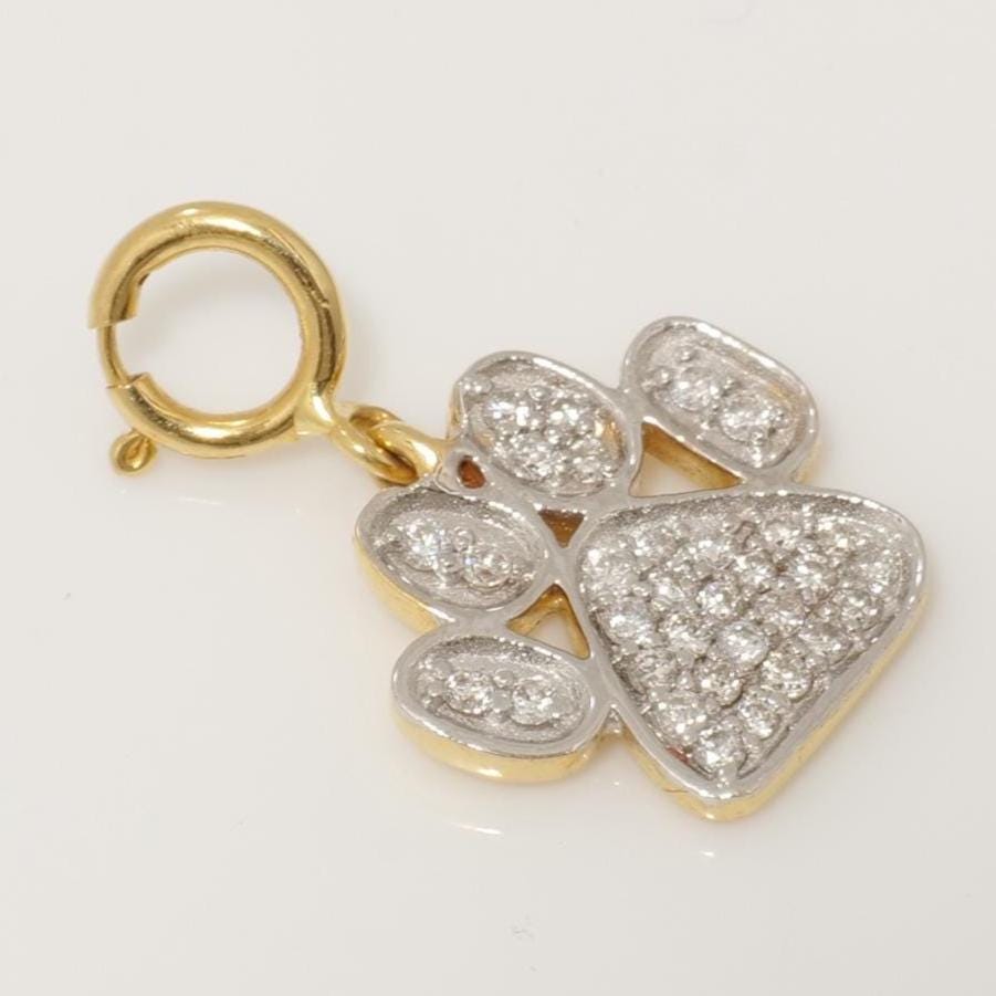 Paw Print Diamond Charm, 14k Solid Gold, Natural Diamonds, Everyday Layering Pendant, Dual Tone Necklace, Ready To Ship, Certified Jewelry