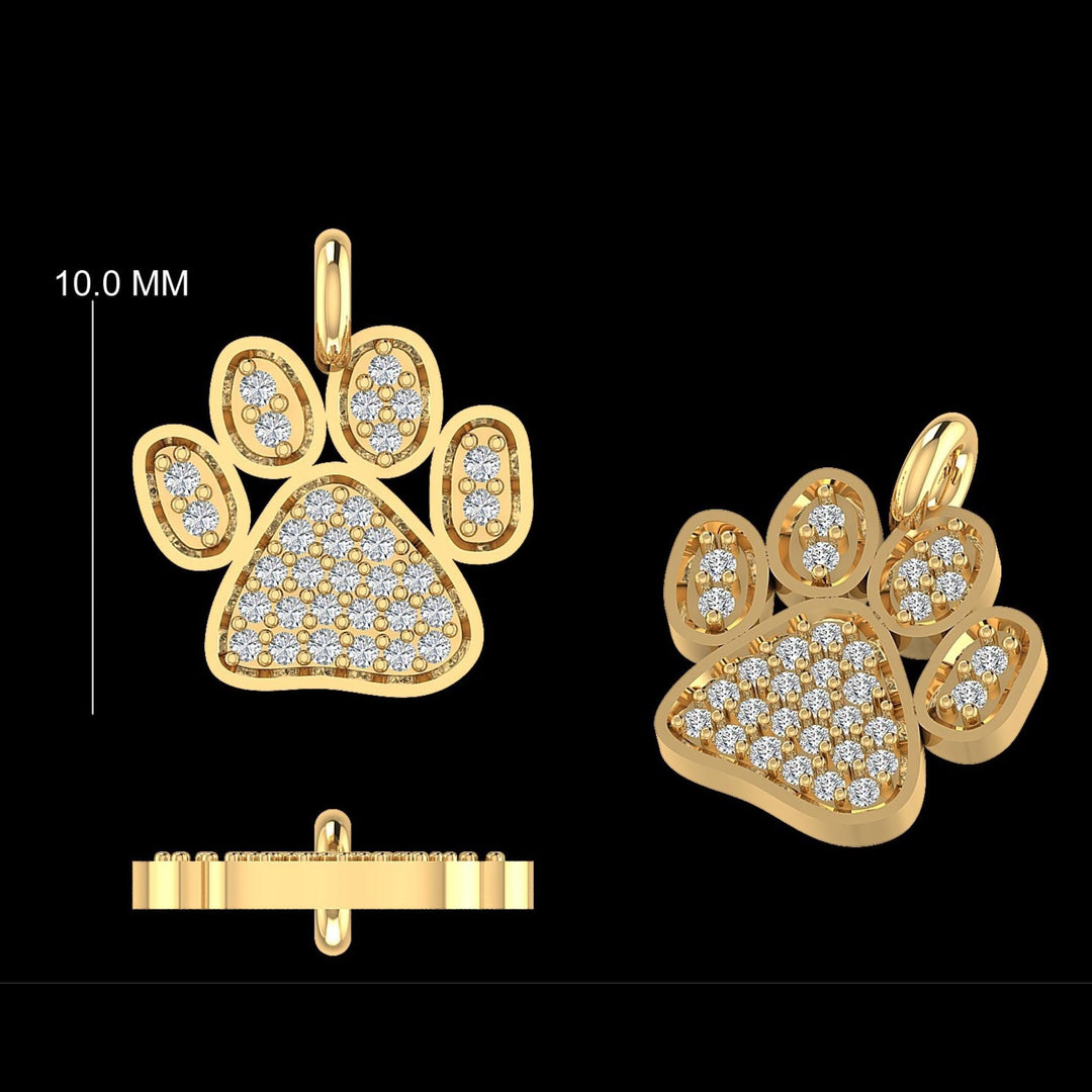 Paw Print Diamond Charm, 14k Solid Gold, Natural Diamonds, Everyday Layering Pendant, Dual Tone Necklace, Ready To Ship, Certified Jewelry