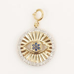 Load image into Gallery viewer, Evil Eye Sapphire Diamond Charm, 14k Solid Gold, Natural Diamonds, Layering Pendant, Medallion Necklace, Ready To Ship, Certified Jewelry