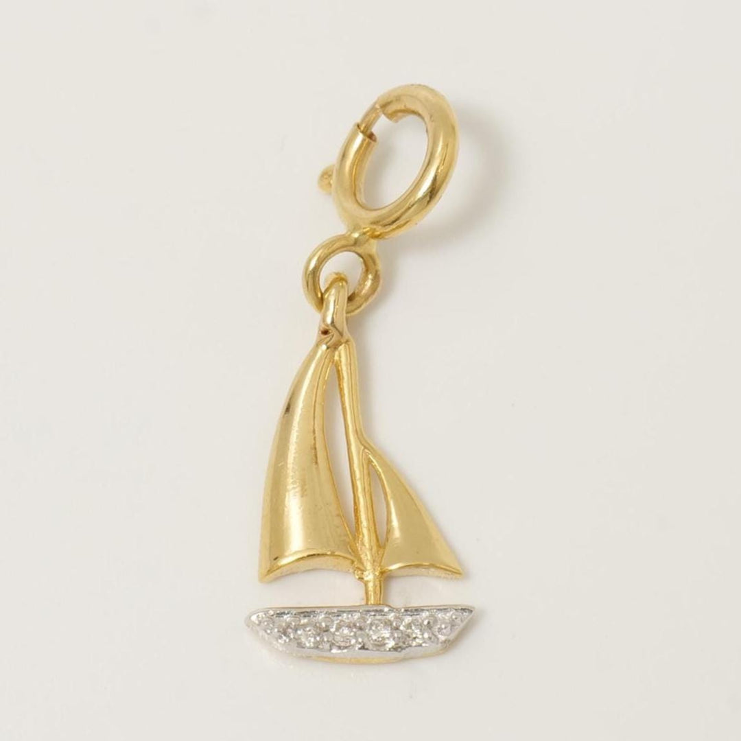 Sailboat Diamond Charm, 14k Solid Gold, Natural Diamonds, Nautical Stacking Pendant, Minimalistic Necklace, Ready To Ship, Certified Jewelry