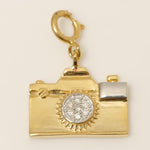 Load image into Gallery viewer, Camera Diamond Charm, 14k Solid Gold, Natural Diamonds, Two Tone Layering Pendant, Minimal Necklace, Ready To Ship, Certified Jewelry