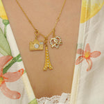 Load image into Gallery viewer, Camera Diamond Charm, 14k Solid Gold, Natural Diamonds, Two Tone Layering Pendant, Minimal Necklace, Ready To Ship, Certified Jewelry