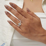 Load image into Gallery viewer, Pear Solitaire Halo Diamond Ring, 14k Solid Gold, Natural Diamonds, Teardrop Three Stone Ring, Statement Engagement Ring, Certified Jewelry