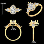 Load image into Gallery viewer, Pear Solitaire Halo Diamond Ring, 14k Solid Gold, Natural Diamonds, Teardrop Three Stone Ring, Statement Engagement Ring, Certified Jewelry