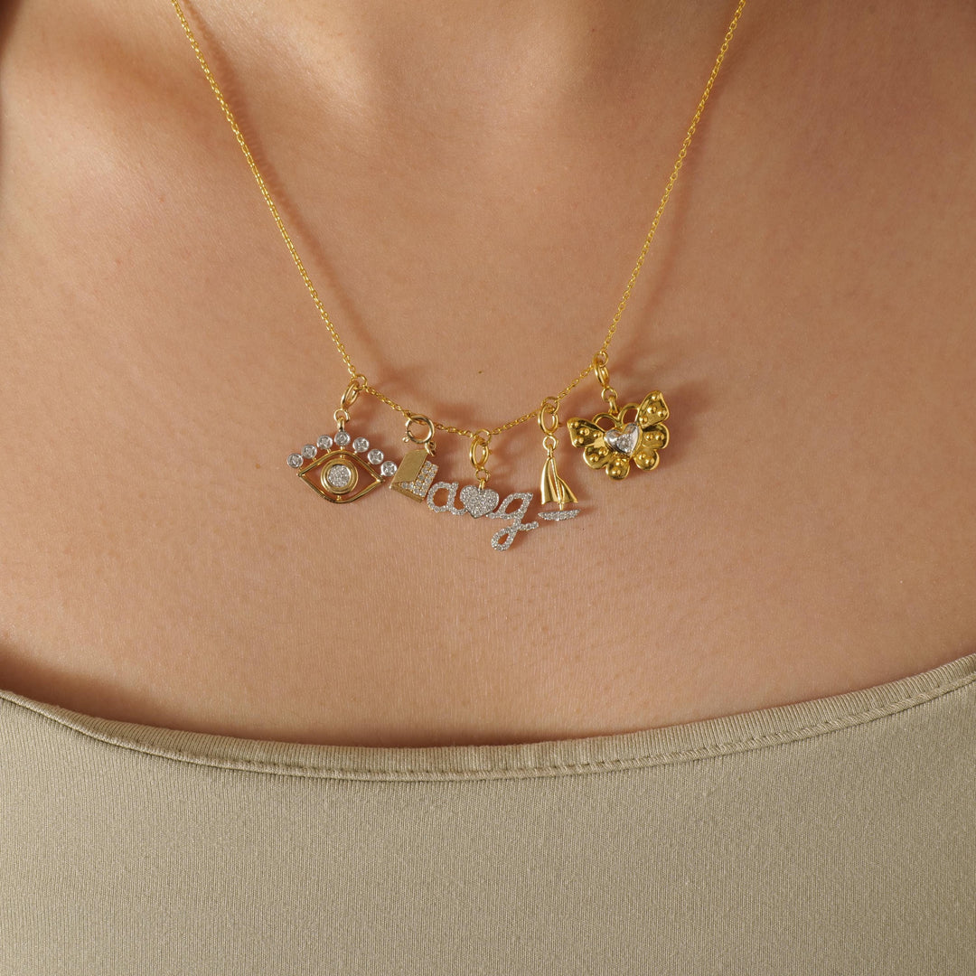 Butterfly Heart Diamond Charm, 14k Solid Gold, Natural Diamonds, Everyday Minimalistic Pendant, Dual Tone Layering Necklace, Ready To Ship