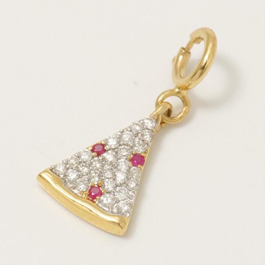 Pizza Slice Ruby Diamond Charm, 14k Solid Gold, Natural Diamonds, Food Layering pendant, Everyday Necklace, Ready To Ship, Certified Jewelry