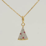 Load image into Gallery viewer, Pizza Slice Ruby Diamond Charm, 14k Solid Gold, Natural Diamonds, Food Layering pendant, Everyday Necklace, Ready To Ship, Certified Jewelry