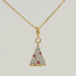 Load image into Gallery viewer, 14k Solid Gold Pizza Slice Charm: Natural Ruby & Natural Diamond Food Everyday Pendant, Certified Jewelry