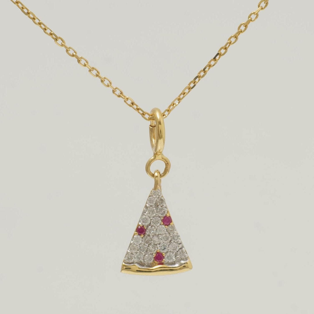 Pizza Slice Ruby Diamond Charm, 14k Solid Gold, Natural Diamonds, Food Layering pendant, Everyday Necklace, Ready To Ship, Certified Jewelry
