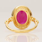 Load image into Gallery viewer, Oval Ruby Double Halo Diamond Ring, 14k Solid Gold, Natural Diamond, Cocktail Gemstone Jewelry, Statement Ring, Ready To Ship, IGI Certified