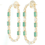 Load image into Gallery viewer, Emerald Diamond Long Stud Earrings, 14k Solid Gold, Natural Diamonds, Mixed Oval Hoops, Green Gemstone Statement Jewelry, Certified Jewelry