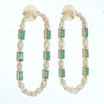 Load image into Gallery viewer, Emerald Diamond Long Stud Earrings, 14k Solid Gold, Natural Diamonds, Mixed Oval Hoops, Green Gemstone Statement Jewelry, Certified Jewelry