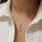 Load image into Gallery viewer, Three Stone Halo Diamond Necklace, 14k Solid Gold, Fancy Natural Diamonds, Layering Bridal Jewelry, Statement Necklace, Certified Jewelry