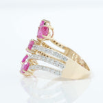 Load image into Gallery viewer, Five Stone Natural Pink Sapphire & Diamond Multi Band Ring: 14k Solid Gold Gemstone Cocktail Ring, Certified Jewelry