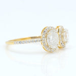 Load image into Gallery viewer, Twin Oval Halo Diamond Ring, 14k Solid Gold, Natural Diamonds, Statement Ring, Bridal Wedding Ring, Cocktail Ring, Certified Jewelry