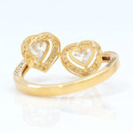 Load image into Gallery viewer, Heart Diamond Bypass Ring, 14k Solid Gold, Natural Diamonds, Twin Halo Set Proposal Ring, Statement Bridal Ring, Certified Jewelry