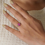 Load image into Gallery viewer, Oval Ruby Diamond Ring, 14k Solid Gold, Natural Diamonds, Gemstone Bridal Ring, Three Stone Cluster Jewelry, Ready To Ship, HRD Certified