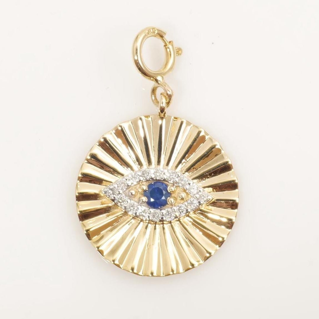 Evil Eye Medallion Diamond Charm Pendant, 14k Solid Gold, Natural Diamonds, Gemstone Layering Necklace, Ready To Ship, Certified Jewelry