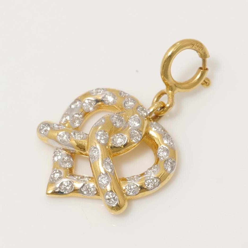 Pretzel Heart Diamond Charm, 14k Solid Gold, Natural Diamond, Everyday Layering Jewelry, Minimal Necklace, Ready To Ship, Certified Jewelry