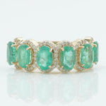 Load image into Gallery viewer, Oval Emerald Halo Diamond Ring, 14k Solid Gold, Natural Diamonds, Gemstone Stacking Ring, Five Stone Eternity Band, Certified Jewelry